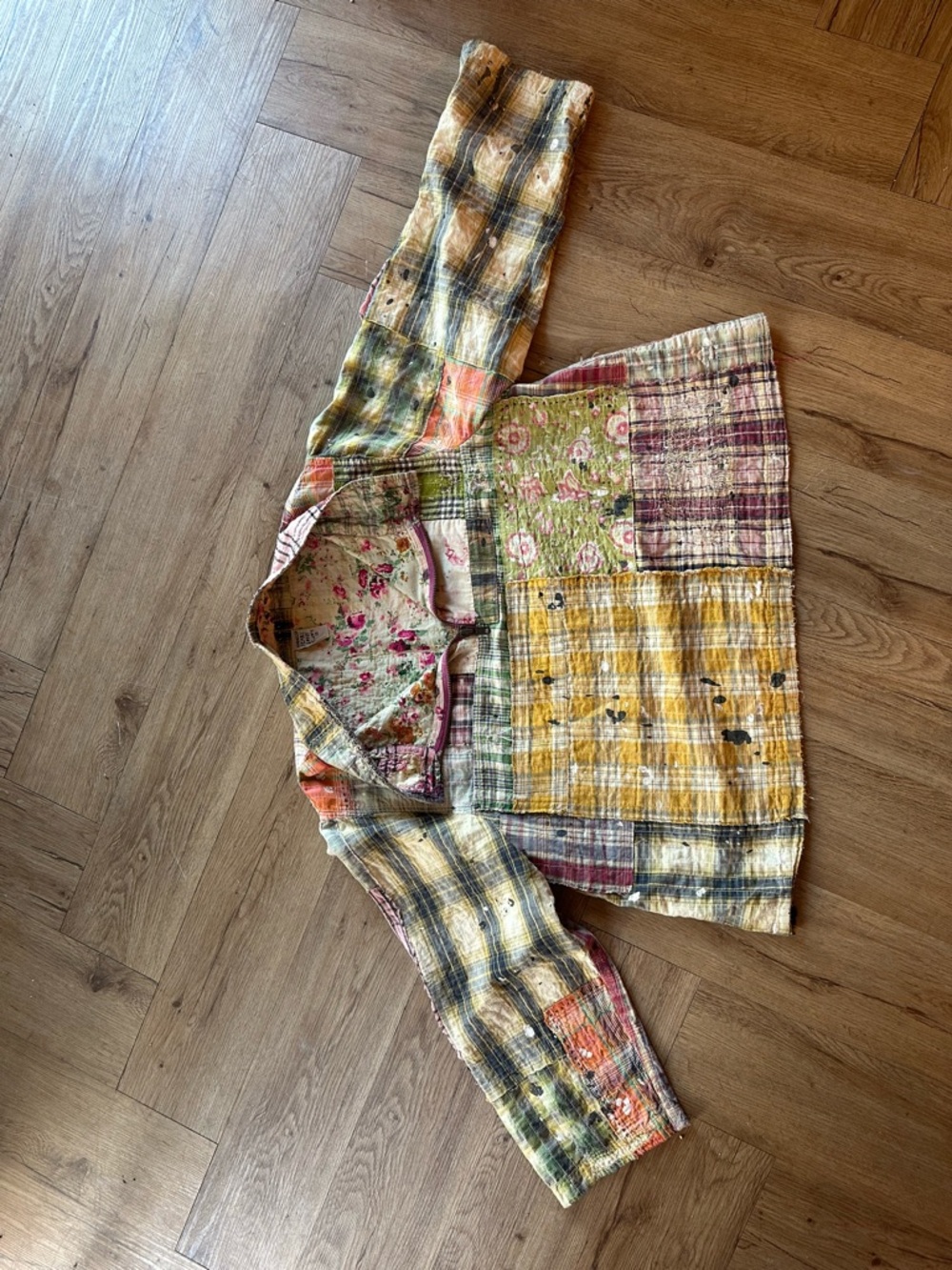 Magnolia Pearl Patchwork Quilted Quarter  Zip in Yellow, Green, Pink, Cream